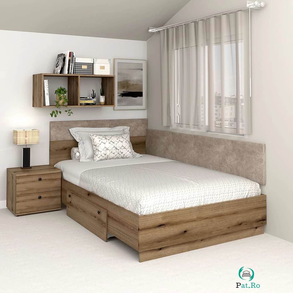 Pat colt de o persoana AMBRO, 90x200, sertar lateral, Stejar la 1,040.00 lei ron