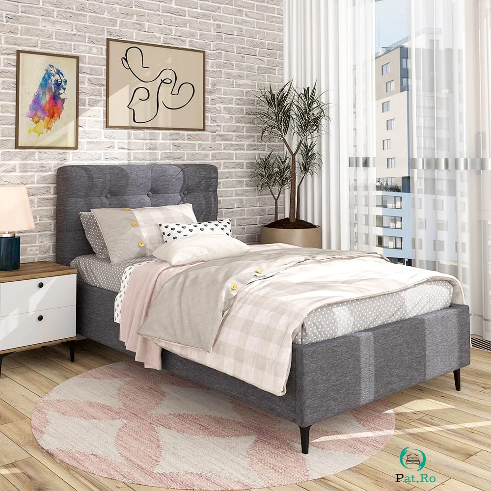 Pat tapitat de o persoana GEORGIA Pro, 120x200, somiera, Stofa Gri V88 la 2,393.00 lei ron