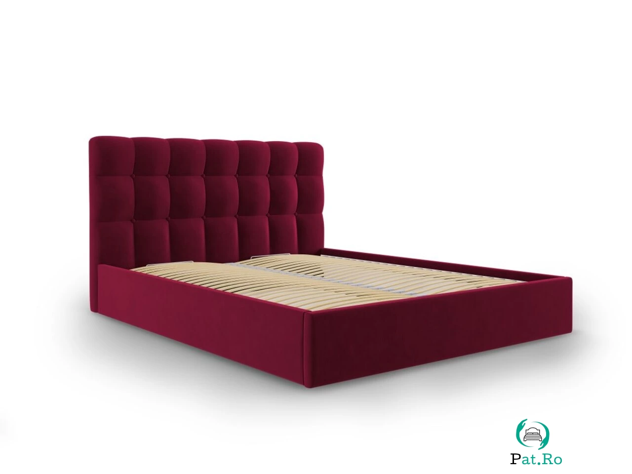 Pat tapitat cu somiera rabatabila si lada depozitare, Nerin Burgundy, Mazzini Sofas, 160x200 cm, catifea, bordo la 3,582.00 lei ron