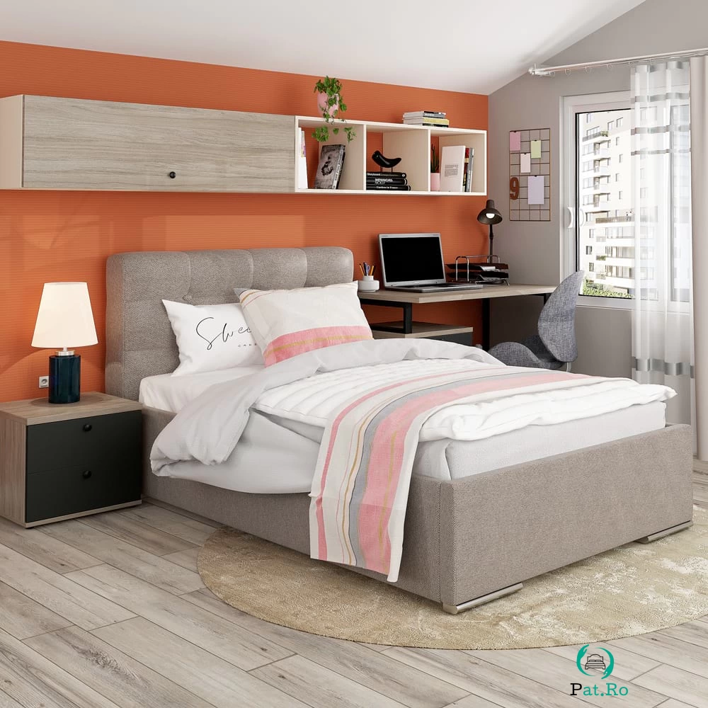 Pat tapitat de o persoana GEORGIA Clasic, 120x200, somiera, Stofa Bej