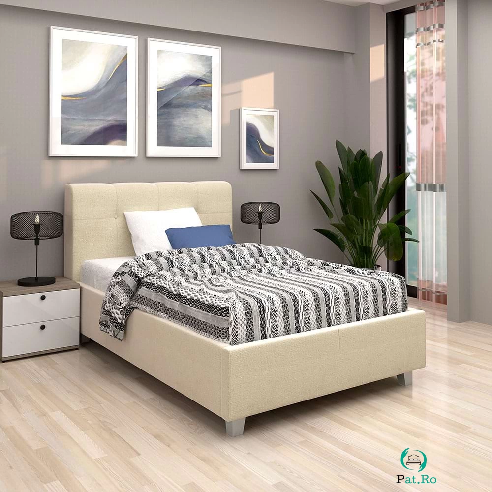 Pat tapitat de o persoana ARISA, 120x200, catifea Bej la 1,196.00 lei ron