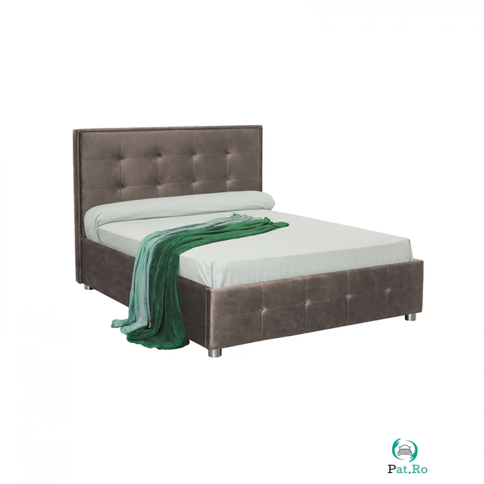 Pat tapitat LUXOR, 180x200 cm, cu sezut rabatabil, spatiu depozitare, maro deschis
