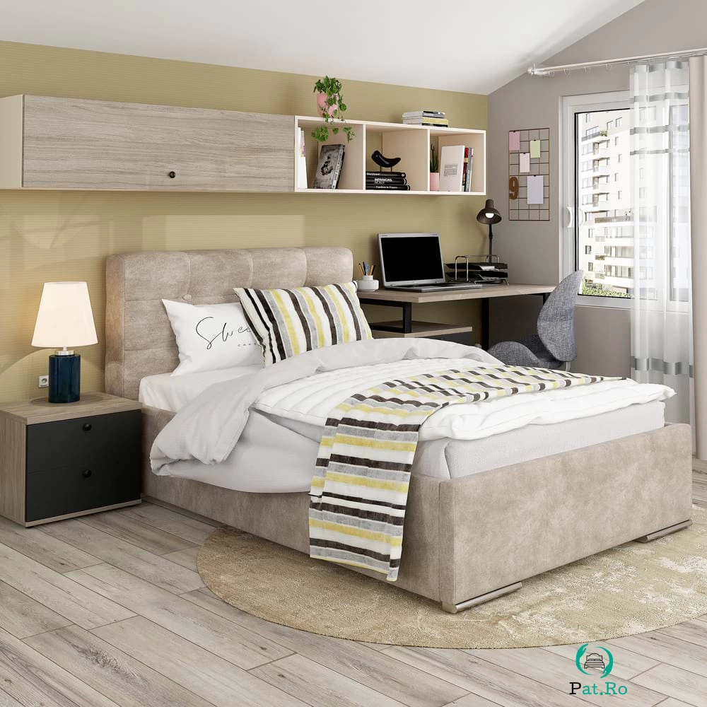 Pat tapitat de o persoana GEORGIA Clasic, 120x200, Piele texturata Bej la 2,371.00 lei ron