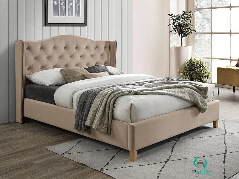 Pat tapitat Aspen velvet bej Blu28 – 160 x 200 cm la 1,635.00 lei ron