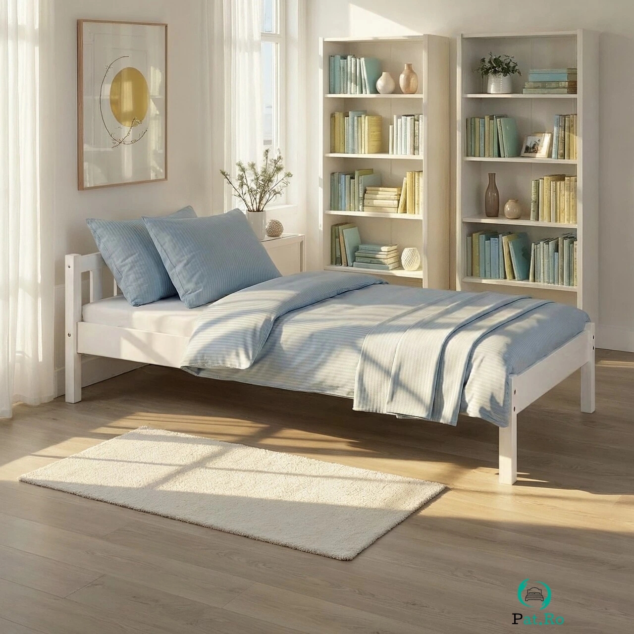 Pat pentru o persoana, 90x200 cm, Vilmar, Inter Link, lemn, alb la 347.00 lei ron