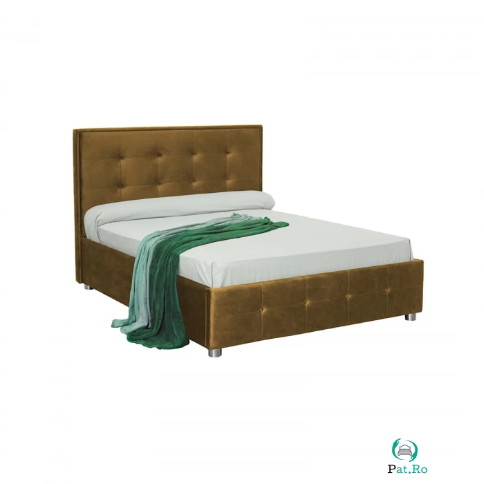 Pat tapitat LUXOR, 160x200 cm, cu sezut rabatabil, spatiu depozitare, galben la 2,499.00 lei ron