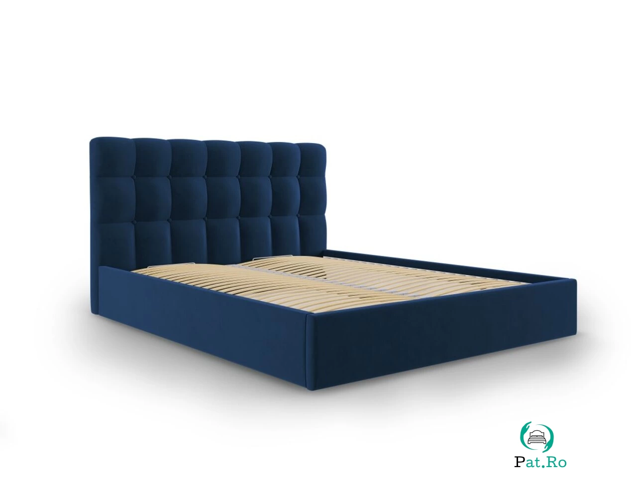 Pat tapitat cu somiera rabatabila si lada depozitare, Nerin Royal blue, Mazzini Sofas, 160x200 cm, catifea, albastru regal la 3,582.00 lei ron