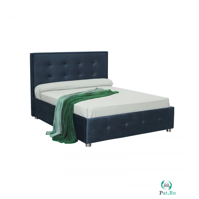Pat tapitat LUXOR, 140x200 cm, cu sezut rabatabil, spatiu depozitare, albastru inchis la 2,299.00 lei ron