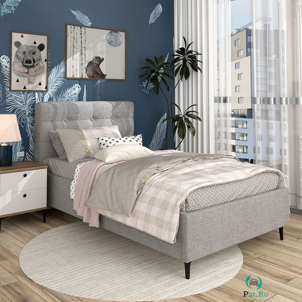 Pat tapitat de o persoana GEORGIA Pro, 120x200, somiera, Stofa Gri V90 la 2,393.00 lei ron