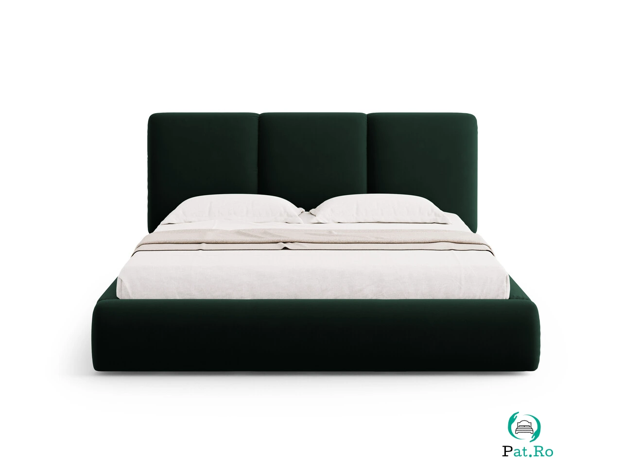 Pat tapitat cu somiera rabatabila si lada depozitare, 140x200 cm, Windsor &amp; Co, Horizon, catifea, verde bottle la 3,535.00 lei ron