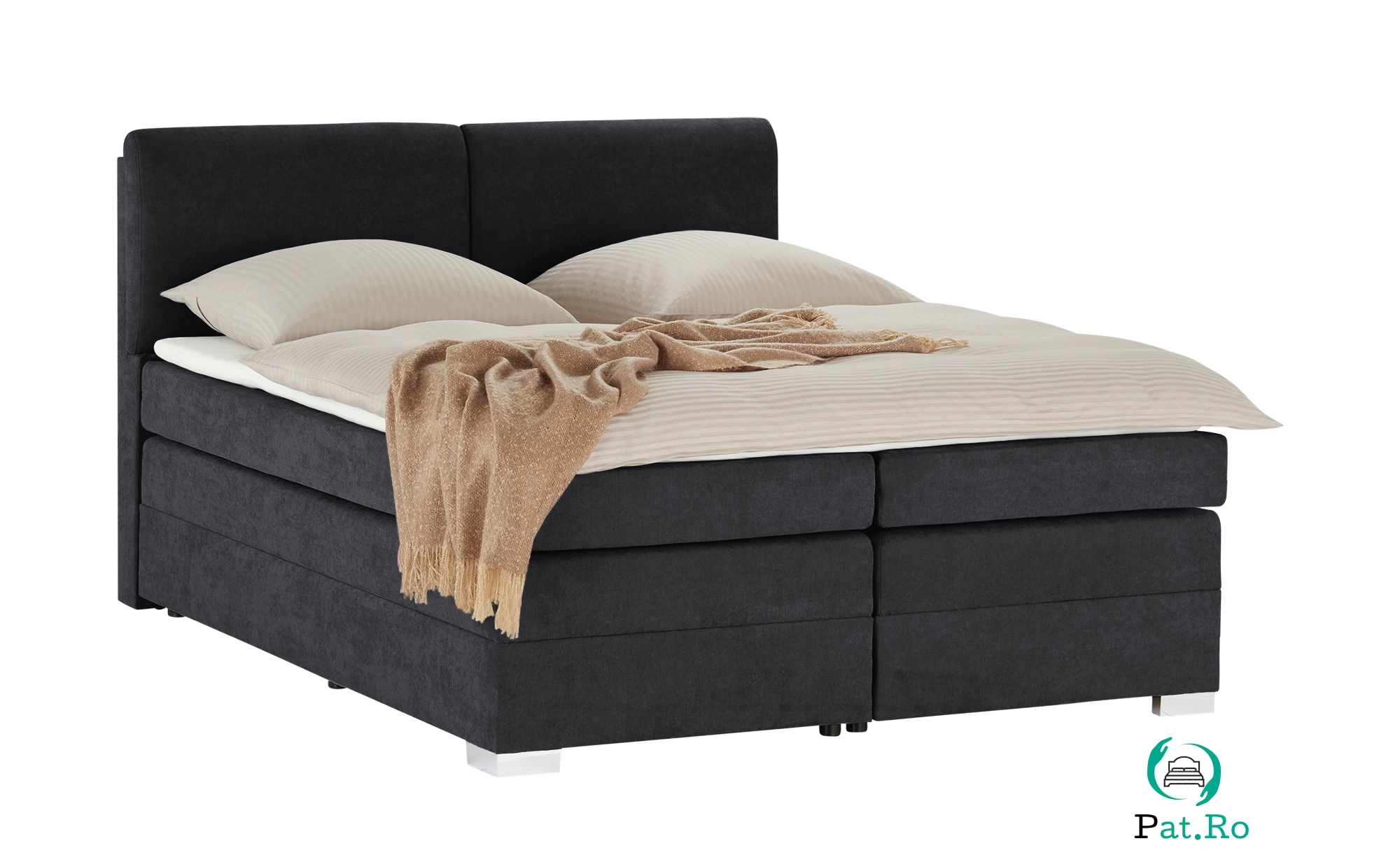Pat Boxspring Charlotte, cu ladă de depozitare, saltea și topper incluse la 4,283.10 lei ron
