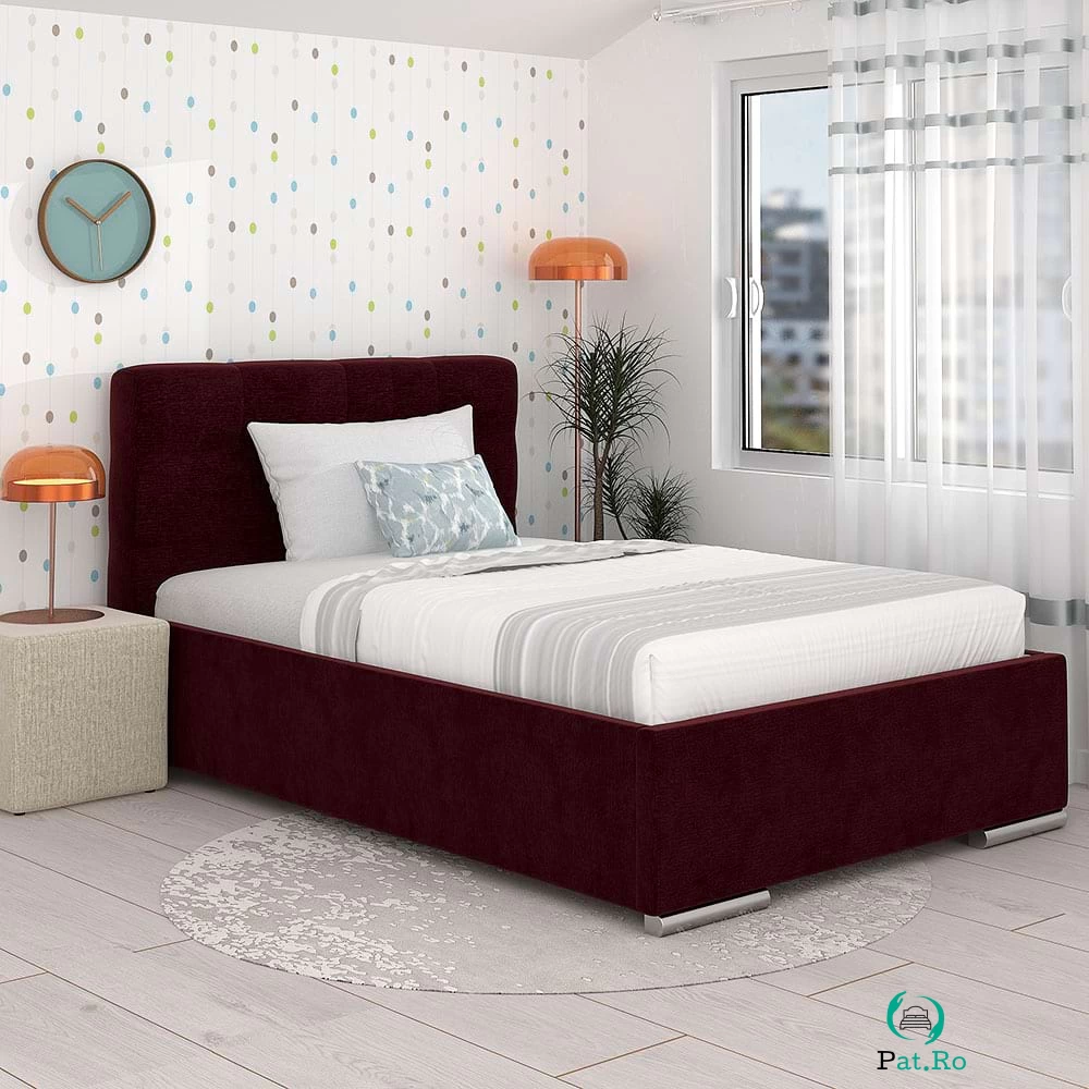 Pat tapitat copii GEORGIA Clasic, 90x200, somiera, Catifea Rosu Grena la 1,886.00 lei ron