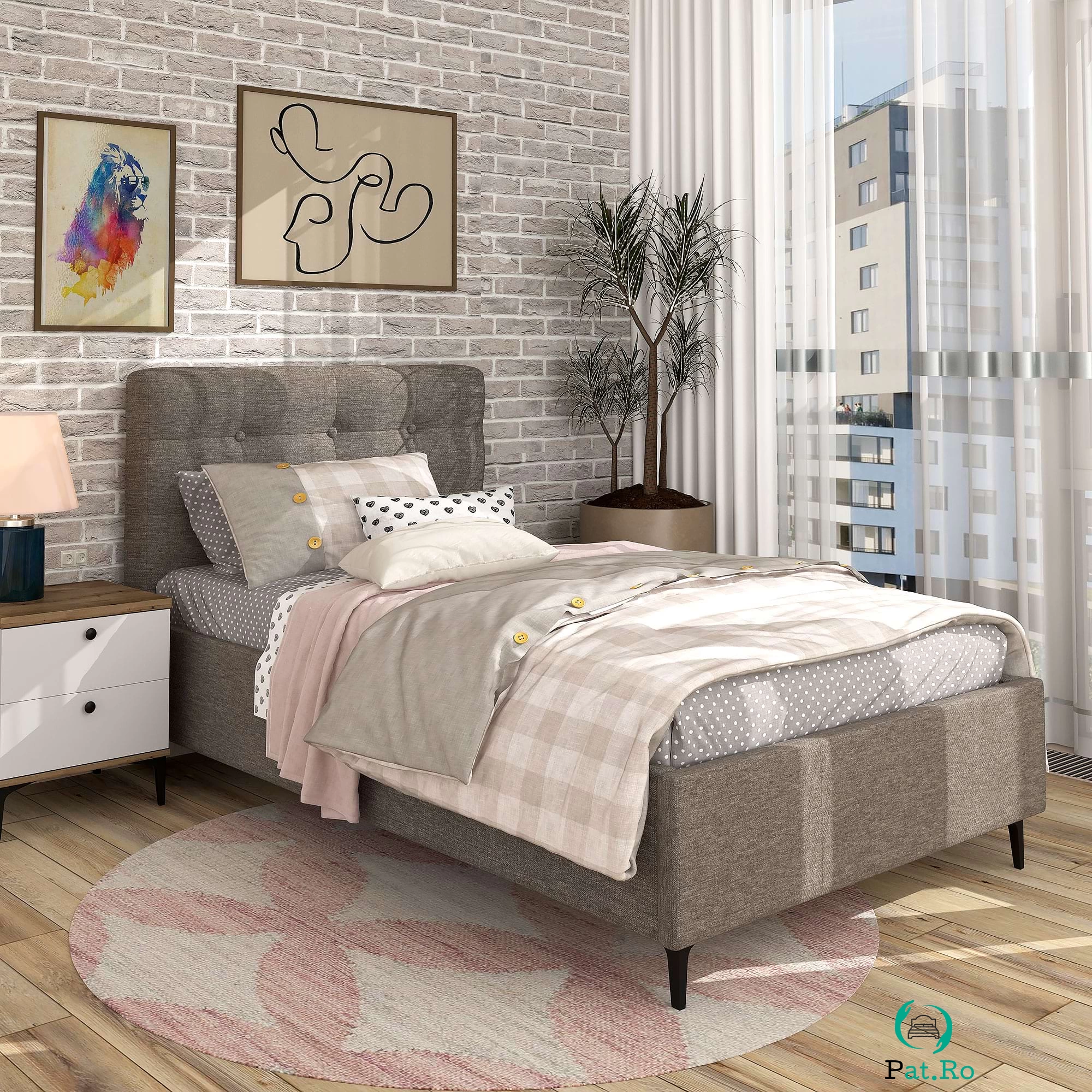 Pat tapitat de o persoana GEORGIA Pro, 120x200, somiera, Stofa Maro V24 la 2,384.00 lei ron